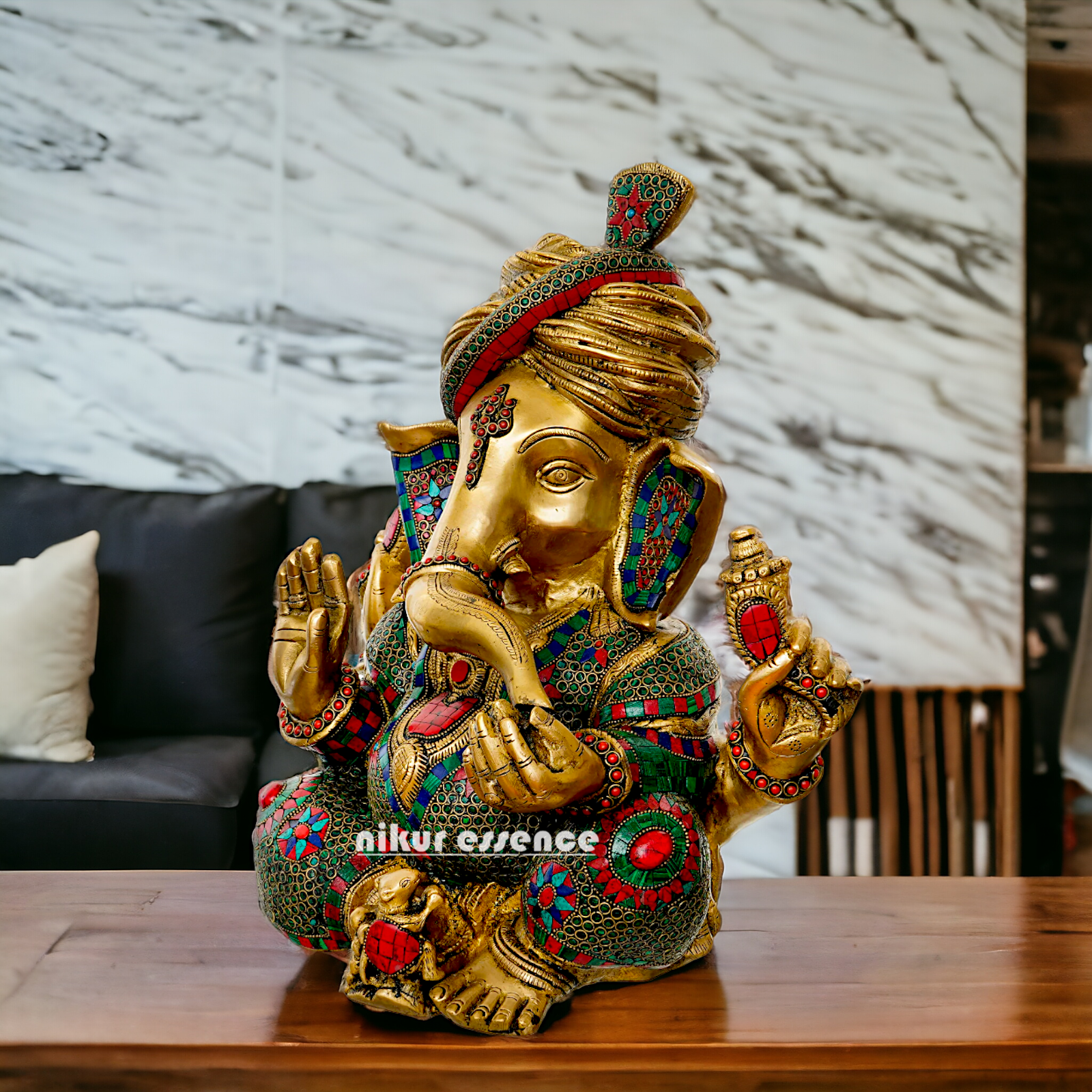 Lord Ganapati Brass with Stone work idol - 16 inches Nikuressence