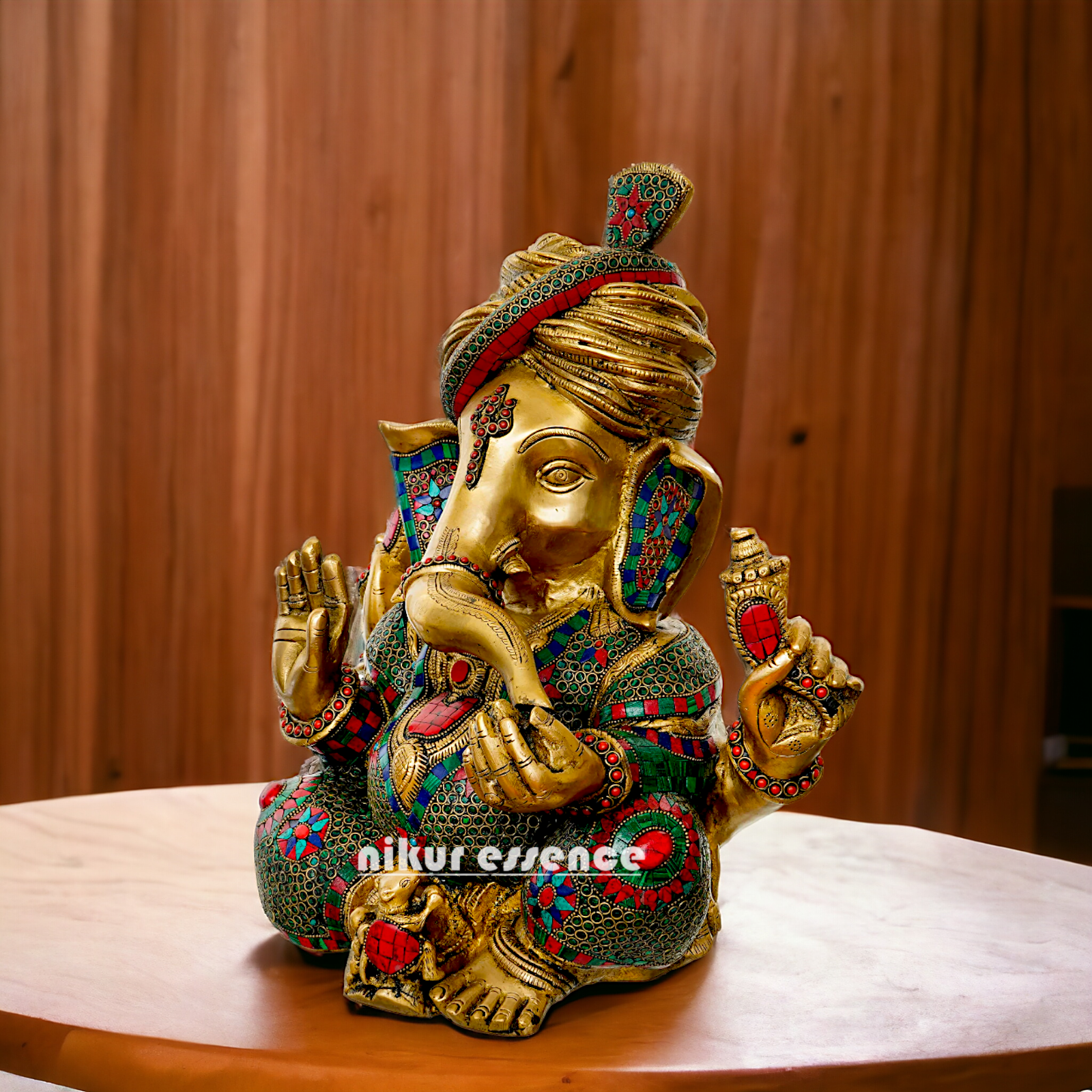 Lord Ganapati Brass with Stone work idol - 16 inches Nikuressence