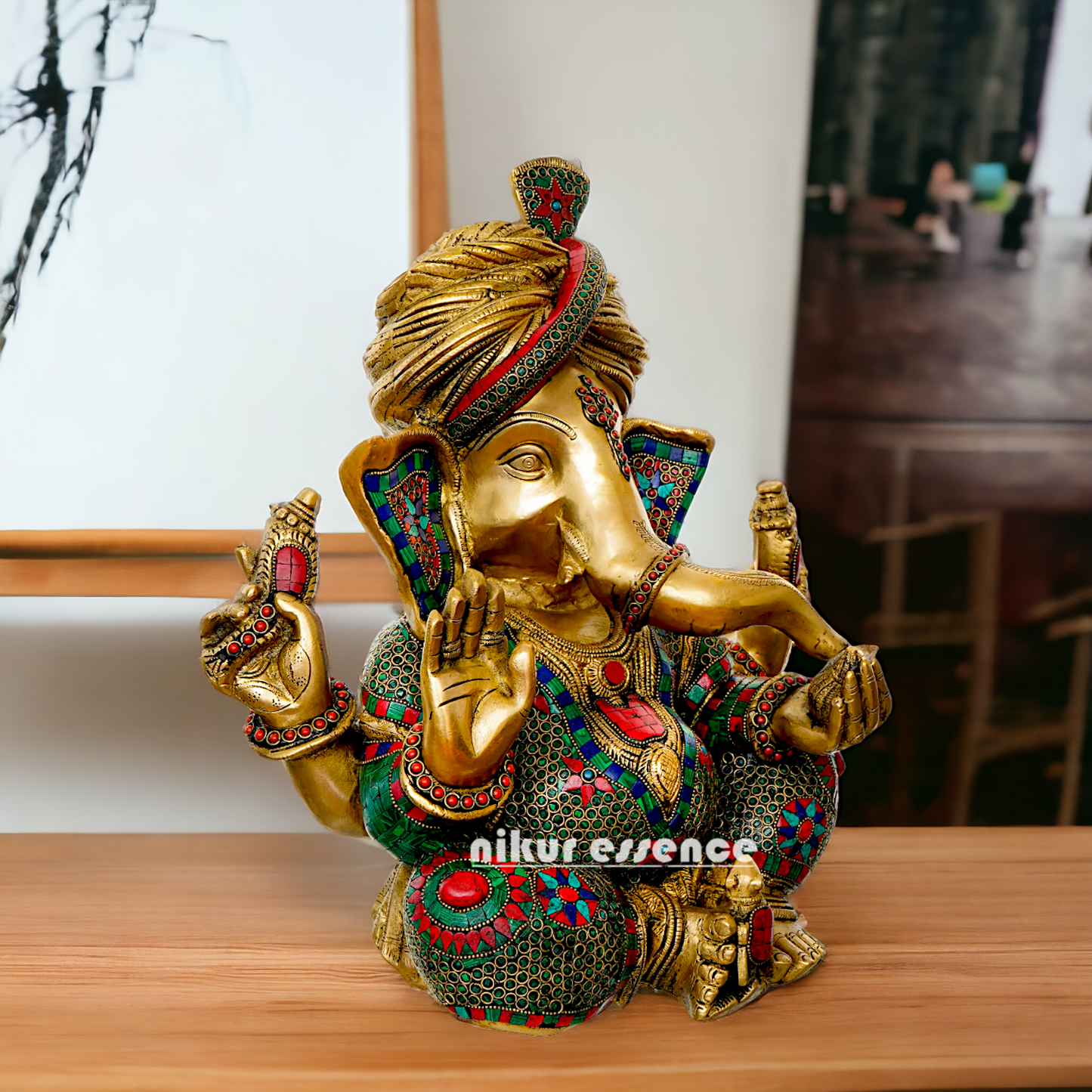 Lord Ganapati Brass with Stone work idol - 16 inches Nikuressence