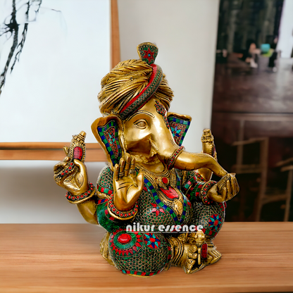 Lord Ganapati Brass with Stone work idol - 16 inches Nikuressence