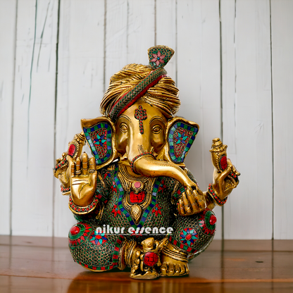 Lord Ganapati Brass with Stone work idol - 16 inches Nikuressence