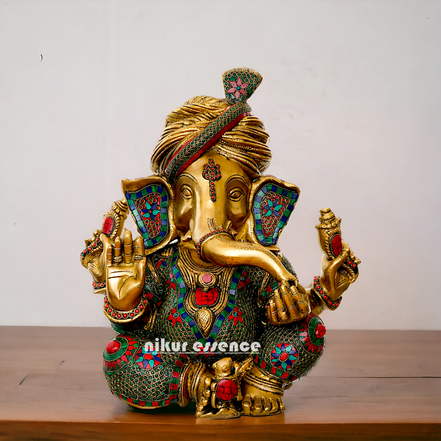 Lord Ganapati Brass with Stone work idol - 16 inches Nikuressence