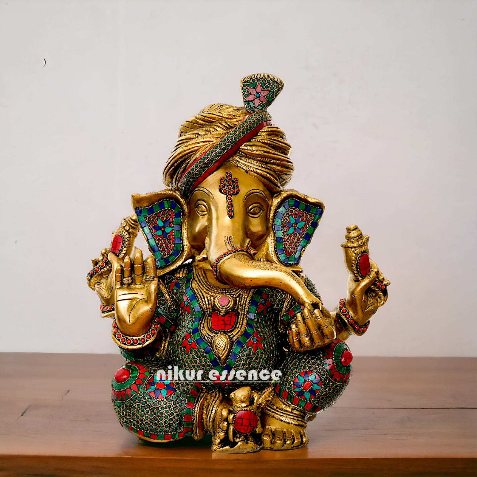 Lord Ganapati Brass with Stone work idol - 16 inches Nikuressence