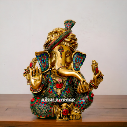 Lord Ganapati Brass with Stone work idol - 16 inches Nikuressence