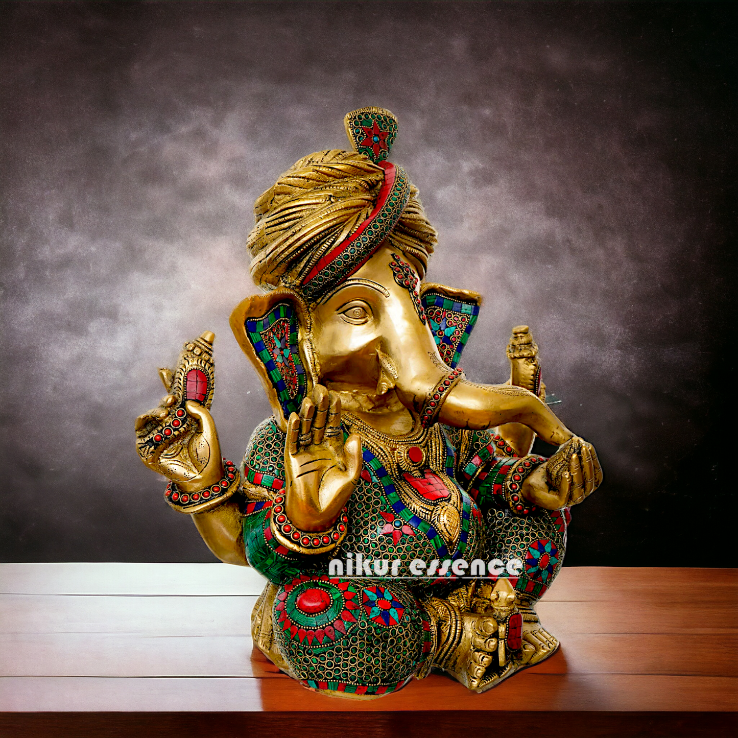 Lord Ganapati Brass with Stone work idol - 16 inches Nikuressence