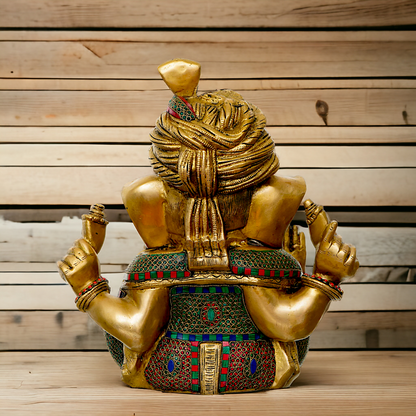 Lord Ganapati Brass with Stone work idol - 16 inches Nikuressence