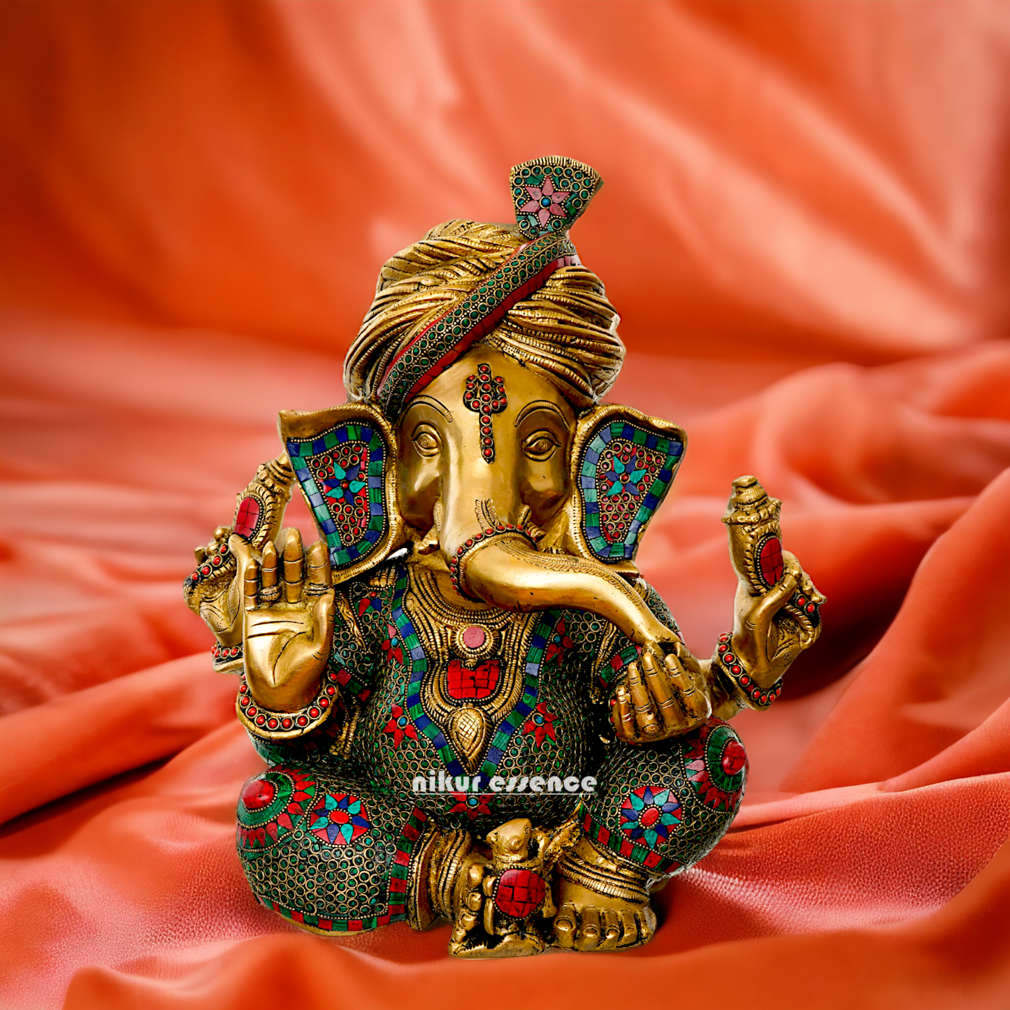 Lord Ganapati Brass with Stone work idol - 16 inches Nikuressence