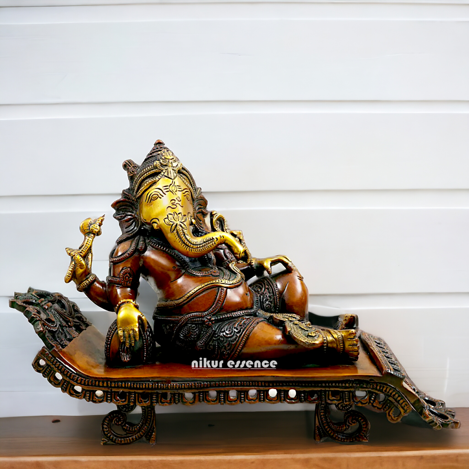 Lord Ganesha Vinayaka Relaxing Brass idol - 11.50 Inch Nikuressence