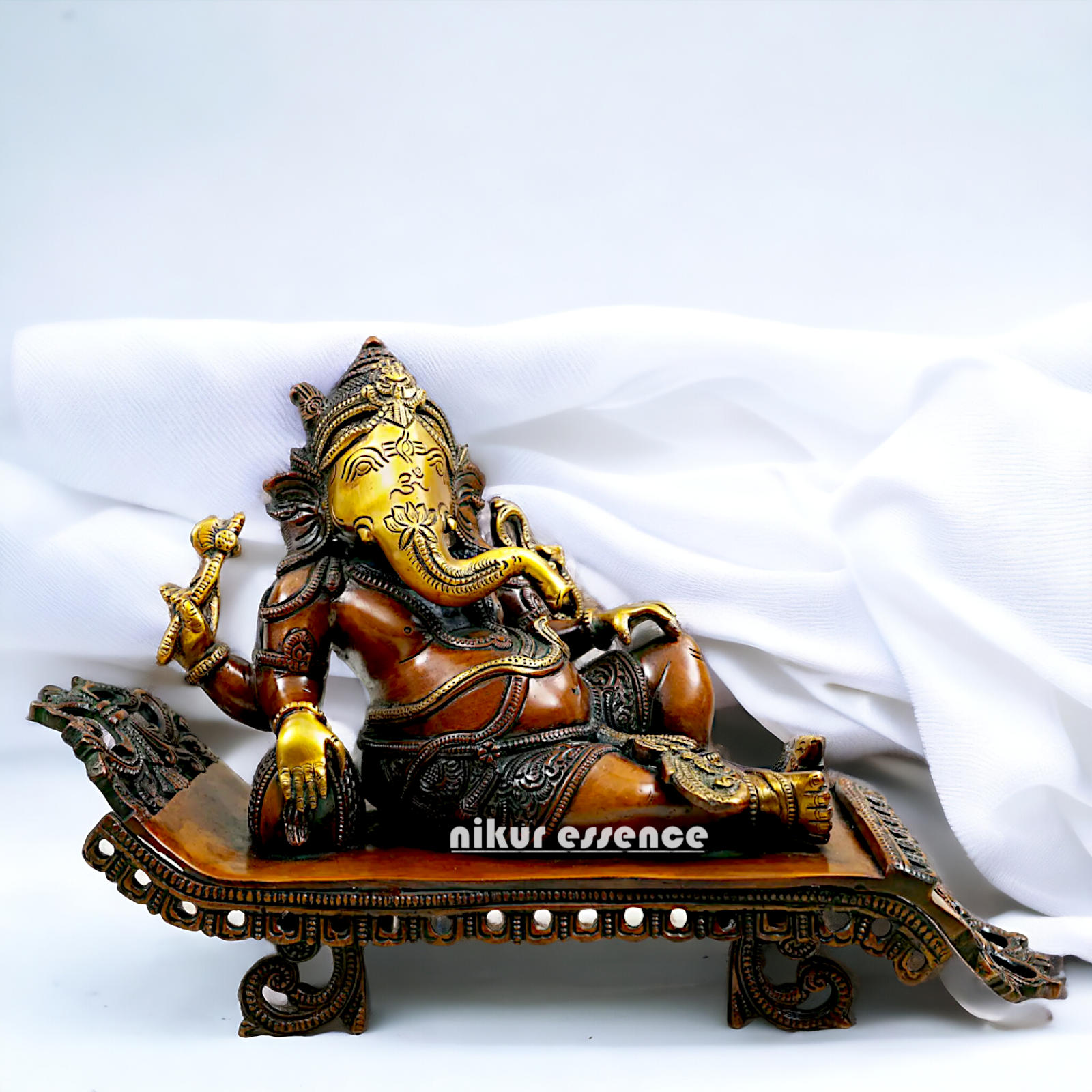 Lord Ganesha Vinayaka Relaxing Brass idol - 11.50 Inch Nikuressence