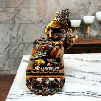 Lord Ganesha Vinayaka Relaxing Brass idol - 11.50 Inch Nikuressence