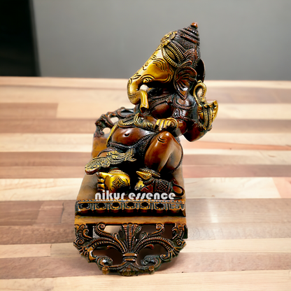 Lord Ganesha Vinayaka Relaxing Brass idol - 11.50 Inch Nikuressence