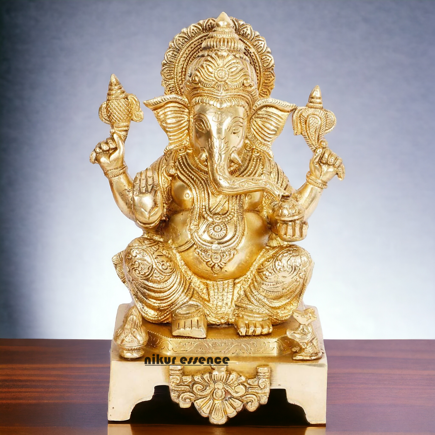 Lord Vinayaka Ganesha Sitting solid brass idol - 11 inches Nikuressence