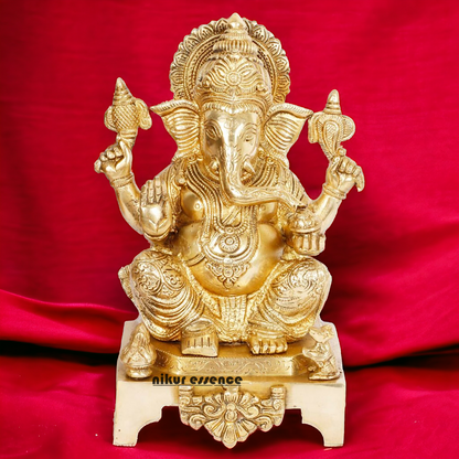 Lord Vinayaka Ganesha Sitting solid brass idol - 11 inches Nikuressence