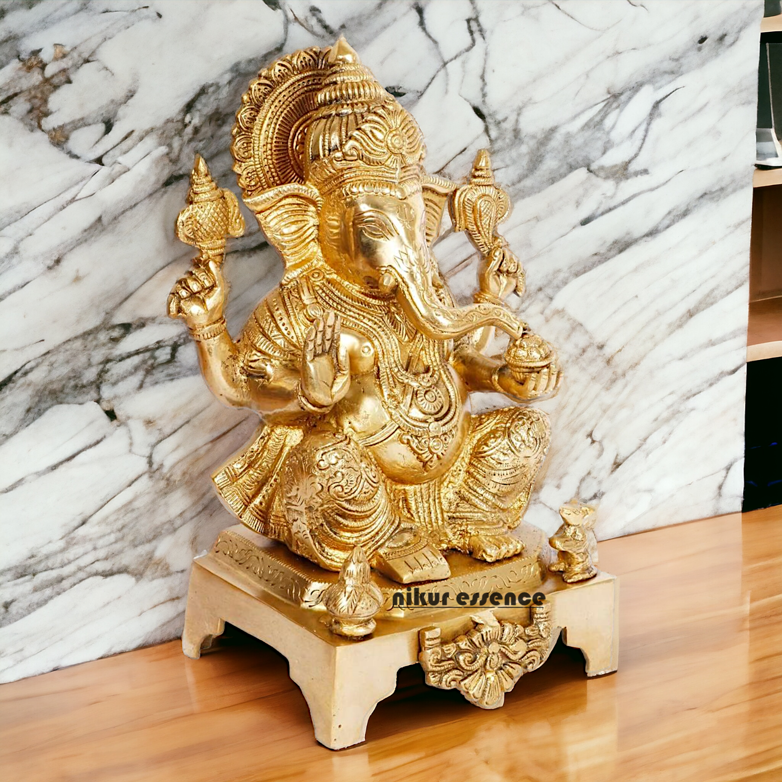Lord Vinayaka Ganesha Sitting solid brass idol - 11 inches Nikuressence