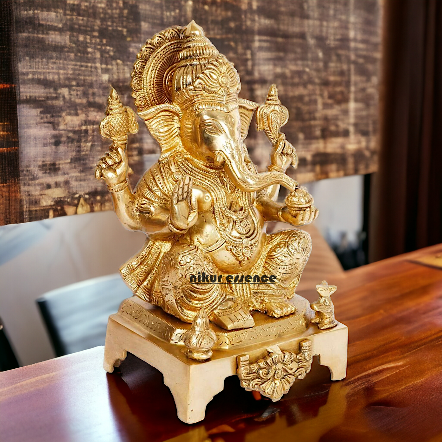 Lord Vinayaka Ganesha Sitting solid brass idol - 11 inches Nikuressence