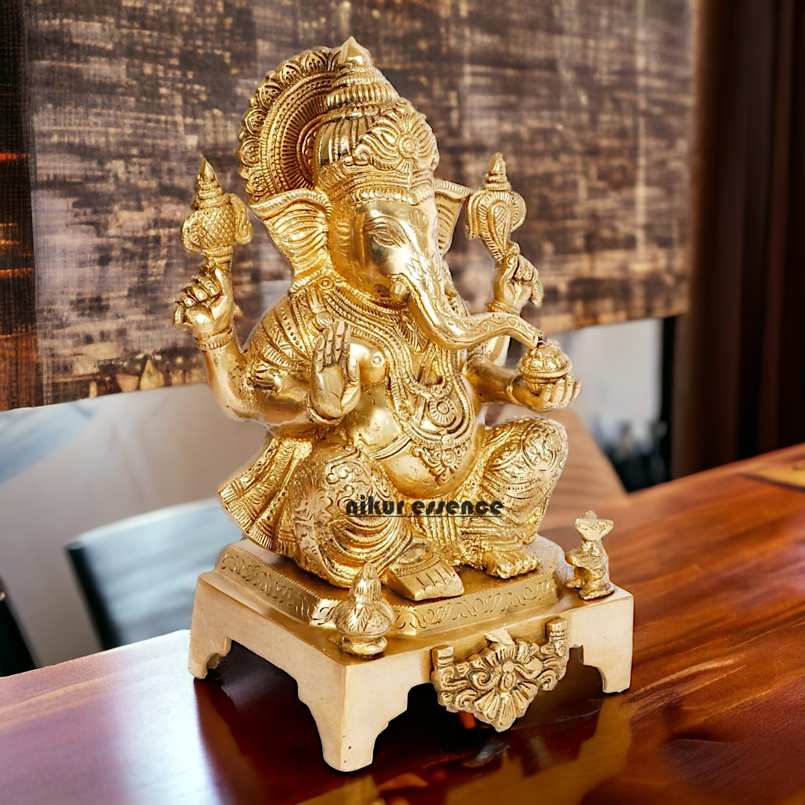Lord Vinayaka Ganesha Sitting solid brass idol - 11 inches Nikuressence