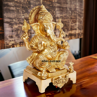 Lord Vinayaka Ganesha Sitting solid brass idol - 11 inches Nikuressence