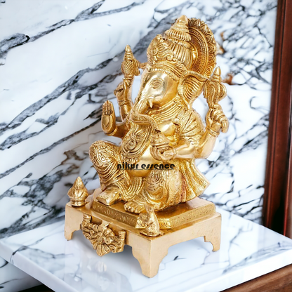 Lord Vinayaka Ganesha Sitting solid brass idol - 11 inches Nikuressence