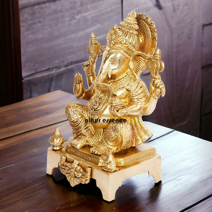 Lord Vinayaka Ganesha Sitting solid brass idol - 11 inches Nikuressence