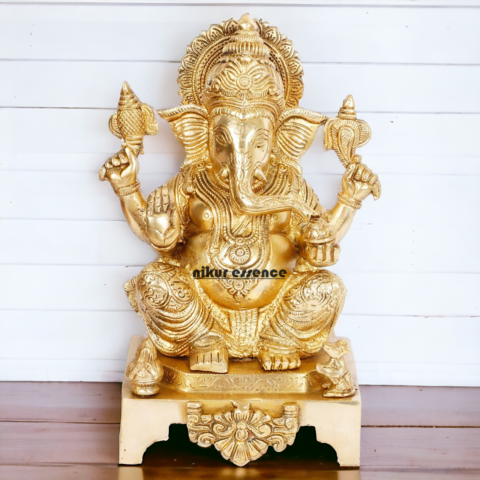 Lord Vinayaka Ganesha Sitting solid brass idol - 11 inches Nikuressence