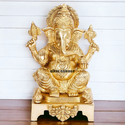 Lord Vinayaka Ganesha Sitting solid brass idol - 11 inches Nikuressence