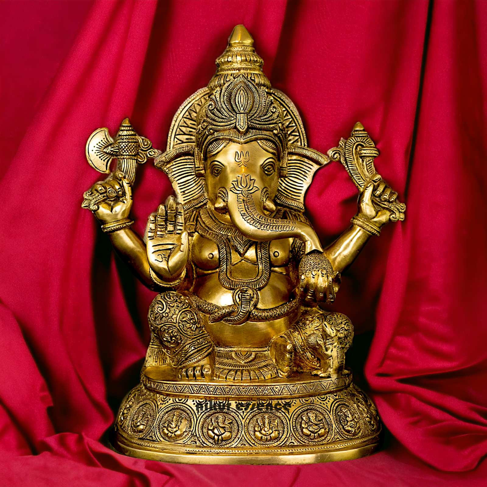 Pure Brass Ganesha Sitting with Blessing idol - 15 inches Nikuressence