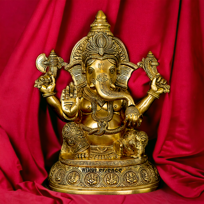 Pure Brass Ganesha Sitting with Blessing idol - 15 inches Nikuressence
