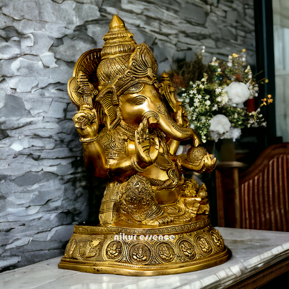Pure Brass Ganesha Sitting with Blessing idol - 15 inches Nikuressence