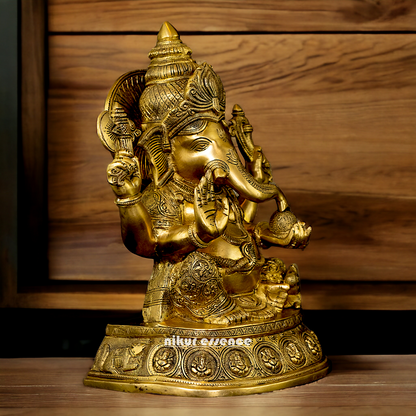 Pure Brass Ganesha Sitting with Blessing idol - 15 inches Nikuressence