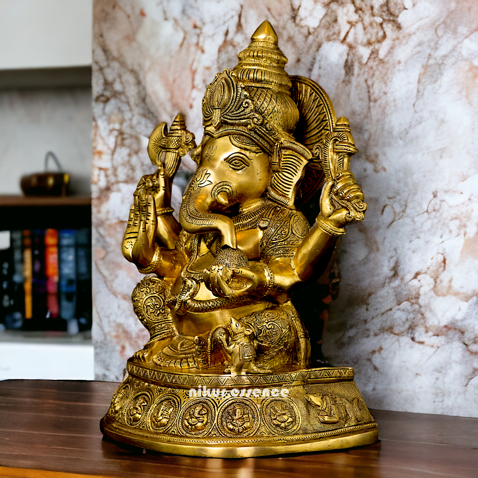 Pure Brass Ganesha Sitting with Blessing idol - 15 inches Nikuressence