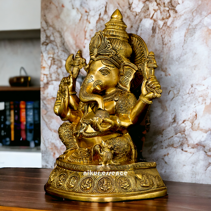 Pure Brass Ganesha Sitting with Blessing idol - 15 inches Nikuressence