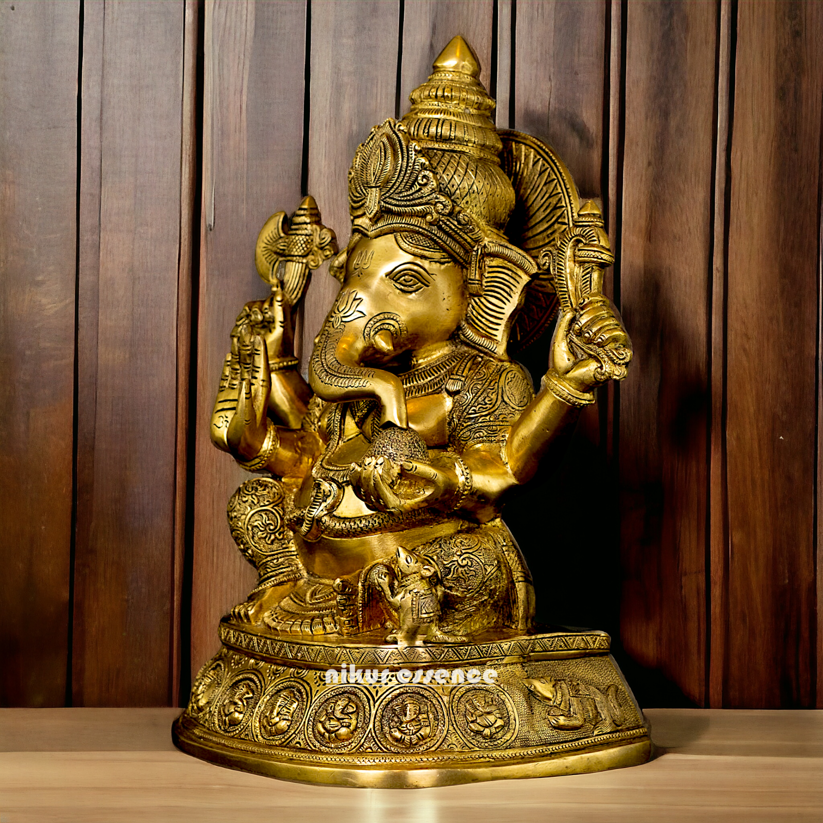 Pure Brass Ganesha Sitting with Blessing idol - 15 inches Nikuressence