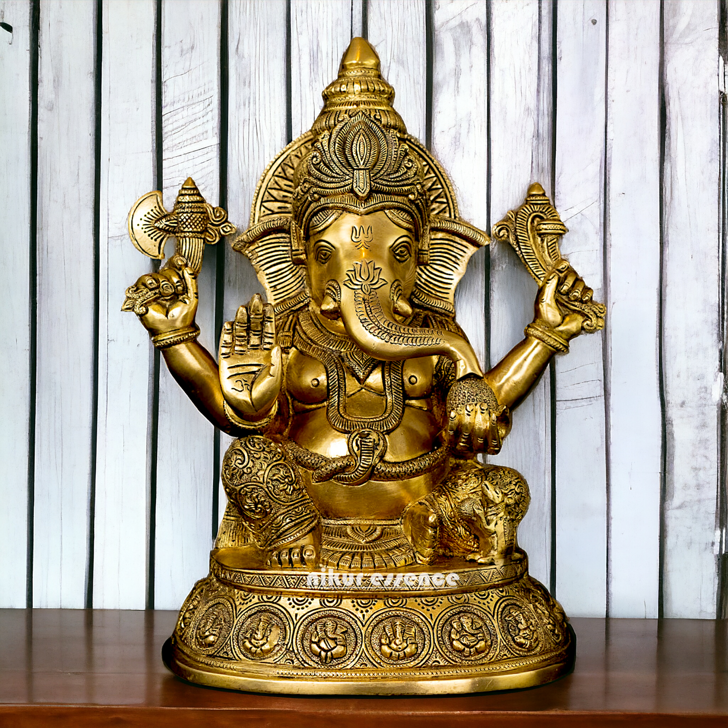Pure Brass Ganesha Sitting with Blessing idol - 15 inches Nikuressence