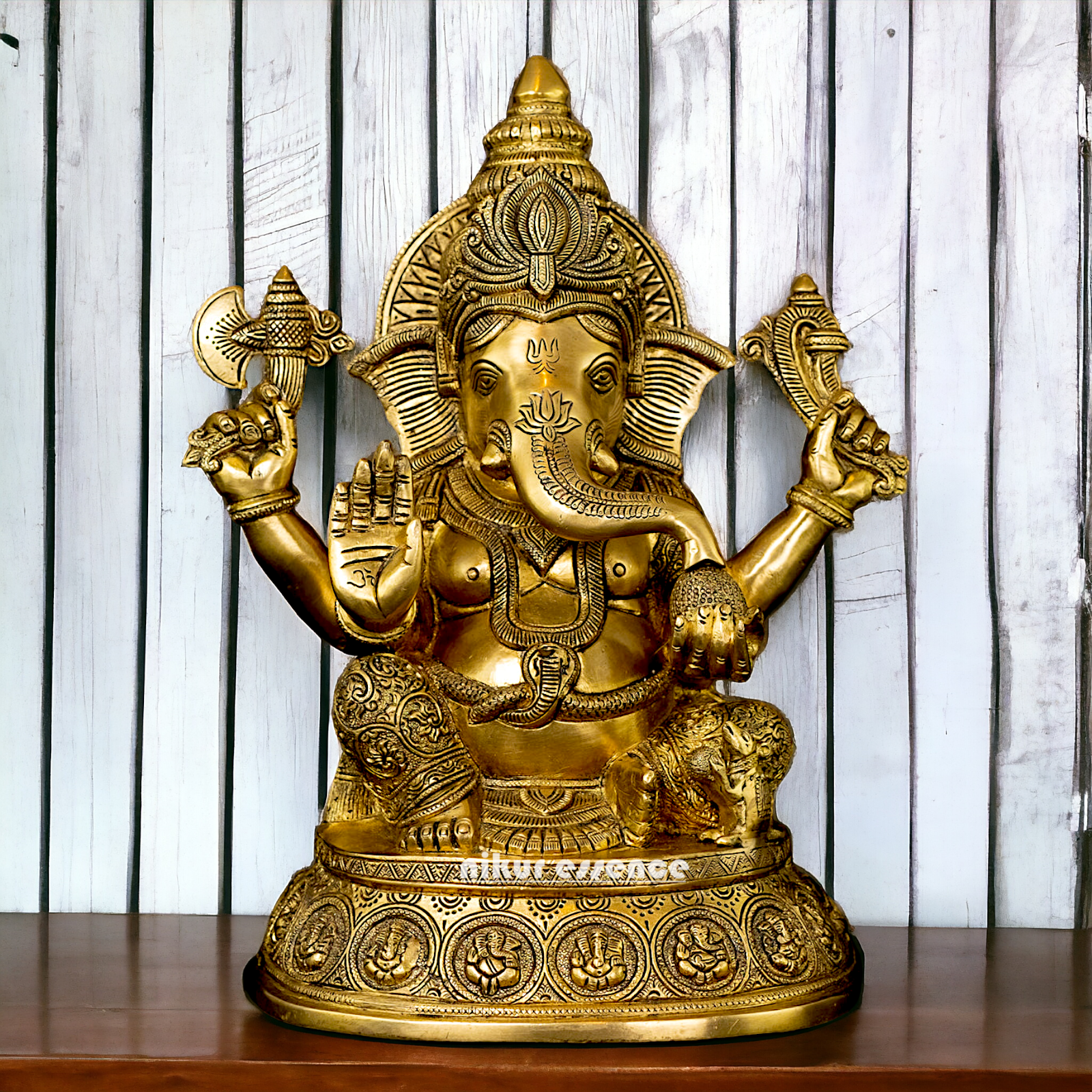Pure Brass Ganesha Sitting with Blessing idol - 15 inches Nikuressence