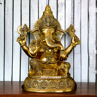 Pure Brass Ganesha Sitting with Blessing idol - 15 inches Nikuressence