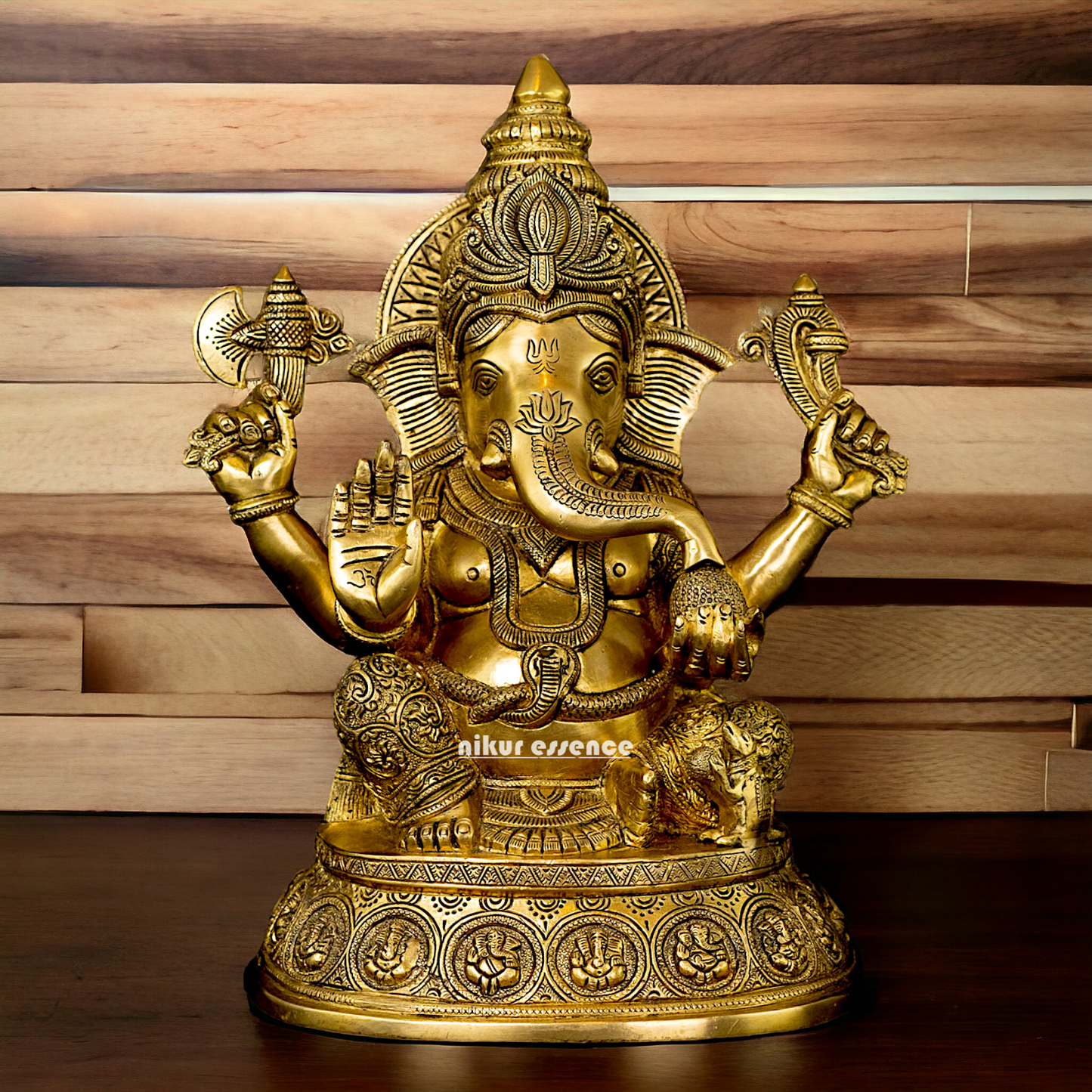 Pure Brass Ganesha Sitting with Blessing idol - 15 inches Nikuressence