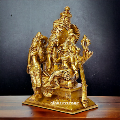 Lord Ganesha with Riddhi Siddhi Sitting Solid Brass idol - 7 inches Nikuressence