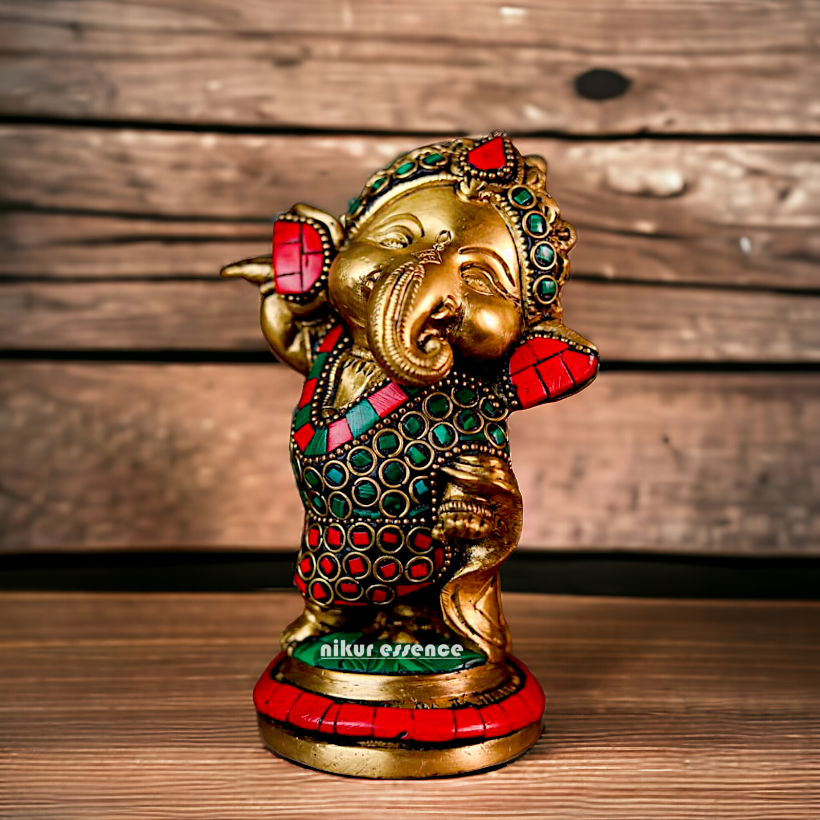 Buy Baby Ganesha Ganpati Brass with Stone Work idol - 5.5 inches Nikuressence