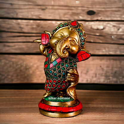 Buy Baby Ganesha Ganpati Brass with Stone Work idol - 5.5 inches Nikuressence