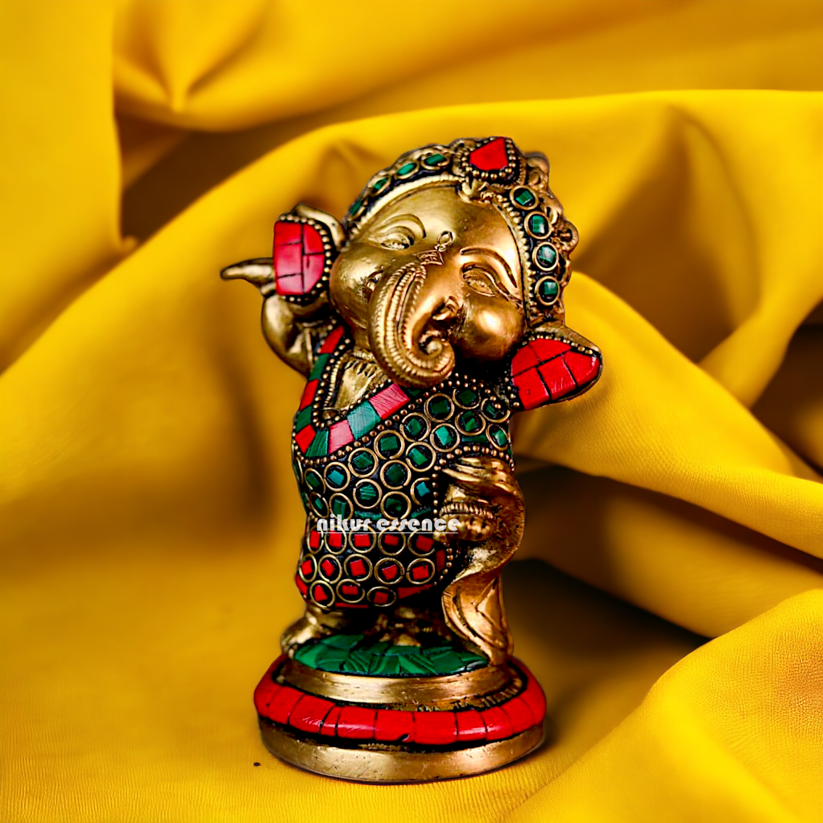 Buy Baby Ganesha Ganpati Brass with Stone Work idol - 5.5 inches Nikuressence