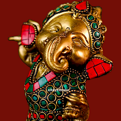 Buy Baby Ganesha Ganpati Brass with Stone Work idol - 5.5 inches Nikuressence