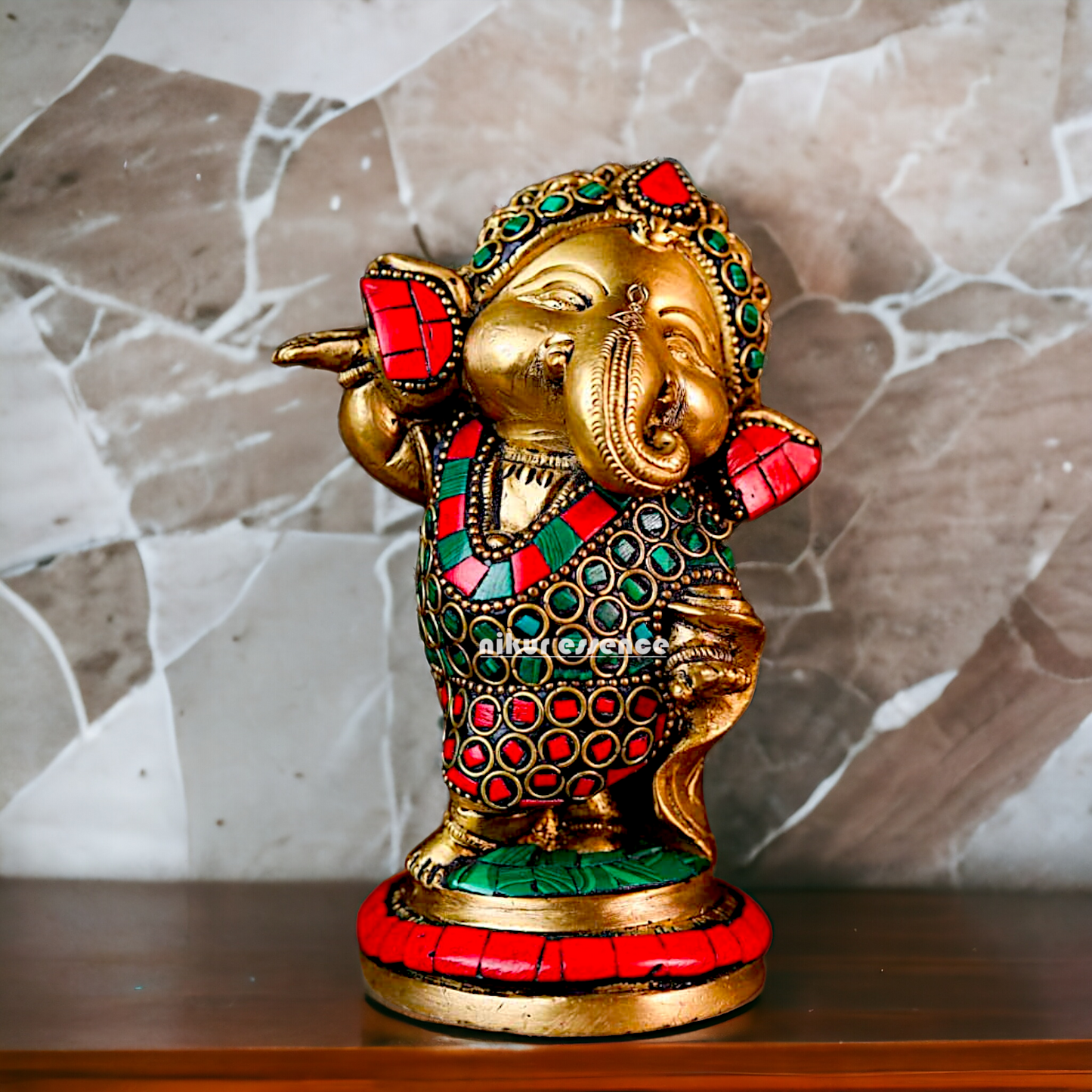Buy Baby Ganesha Ganpati Brass with Stone Work idol - 5.5 inches Nikuressence