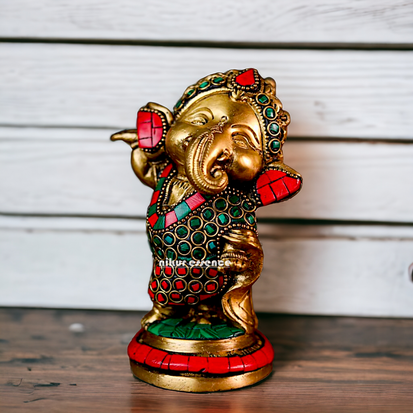 Buy Baby Ganesha Ganpati Brass with Stone Work idol - 5.5 inches Nikuressence
