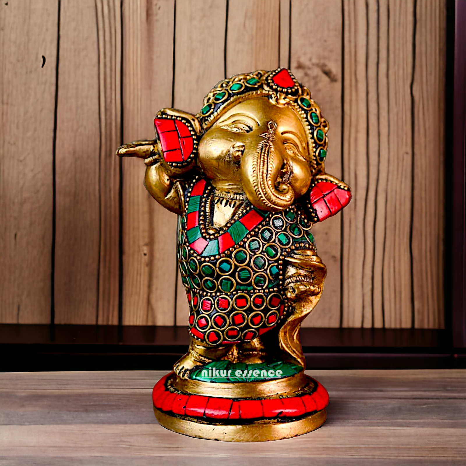 Buy Baby Ganesha Ganpati Brass with Stone Work idol - 5.5 inches Nikuressence