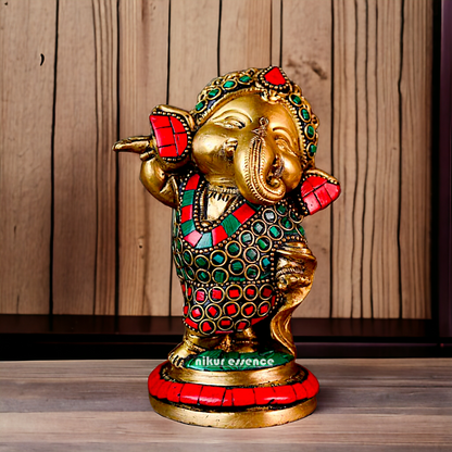 Buy Baby Ganesha Ganpati Brass with Stone Work idol - 5.5 inches Nikuressence