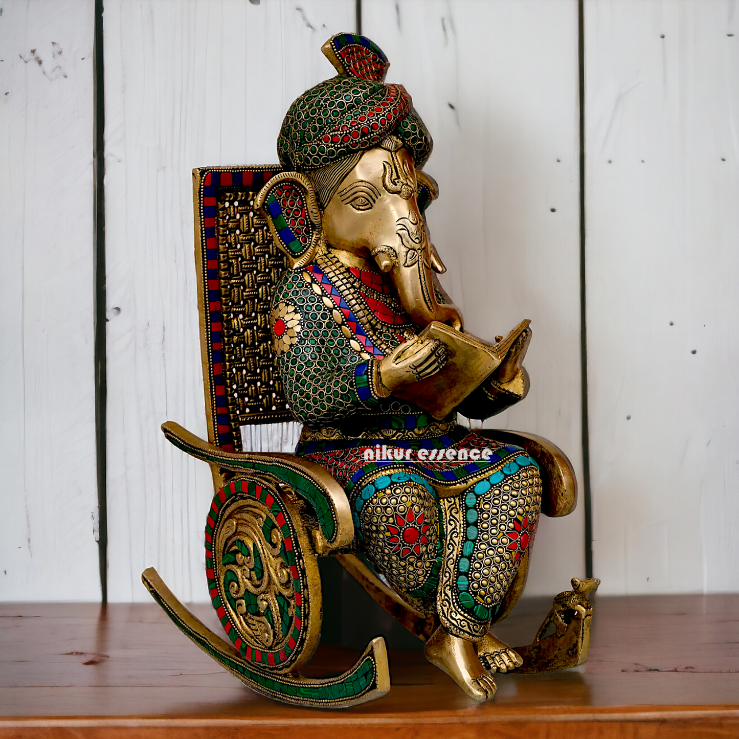 Shop Ganesha seated on chair Brass with Stone Work idol - 16 inches Nikuressence