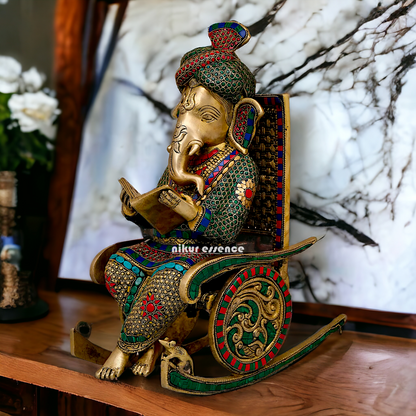 Shop Ganesha seated on chair Brass with Stone Work idol - 16 inches Nikuressence