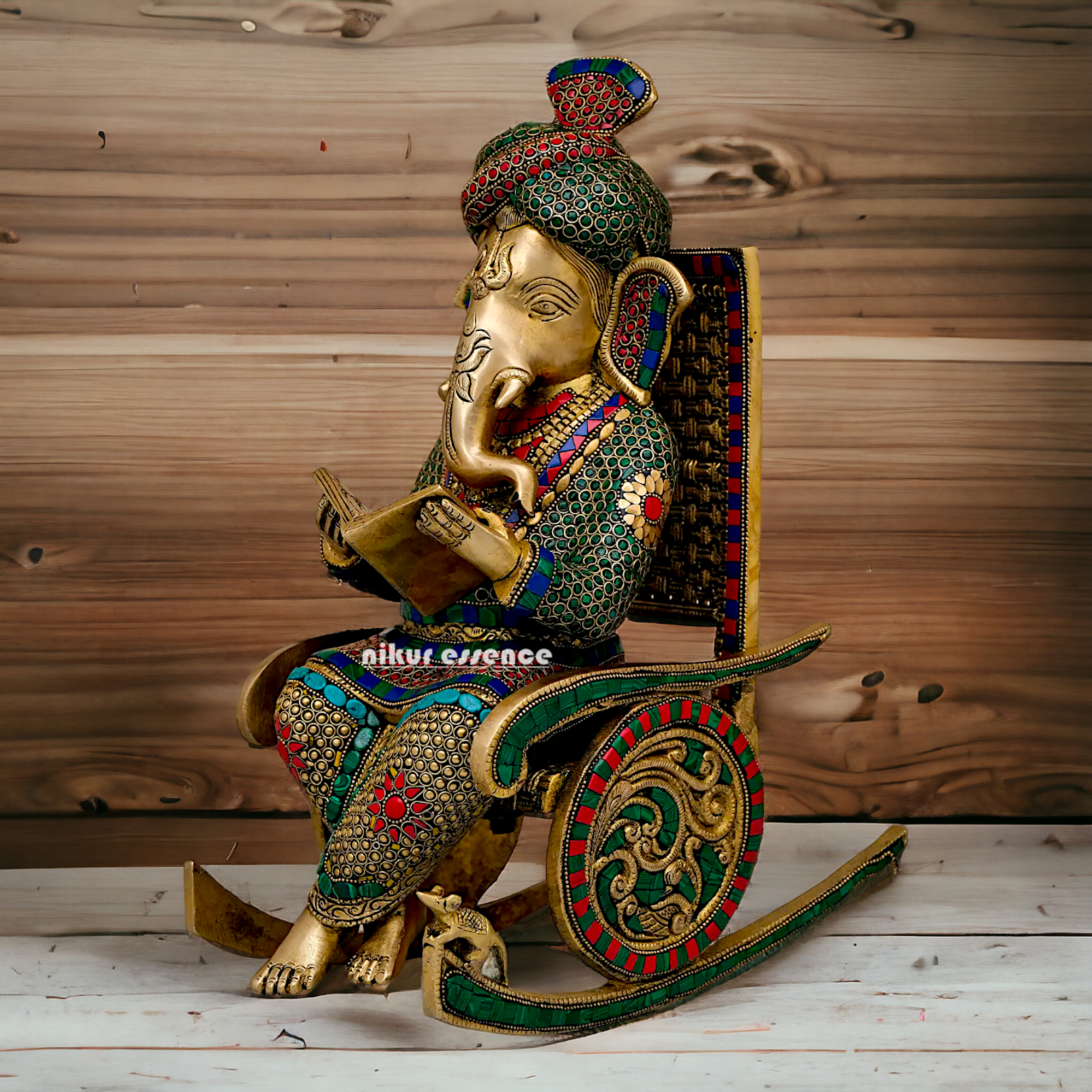 Shop Ganesha seated on chair Brass with Stone Work idol - 16 inches Nikuressence