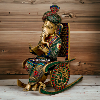 Shop Ganesha seated on chair Brass with Stone Work idol - 16 inches Nikuressence