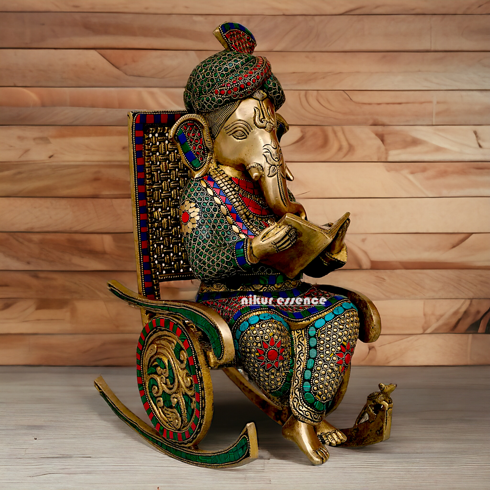 Shop Ganesha seated on chair Brass with Stone Work idol - 16 inches Nikuressence